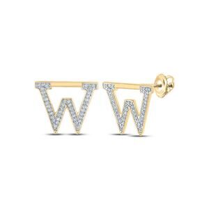 10kt Yellow Gold Womens Round Diamond W Initial Letter Earrings